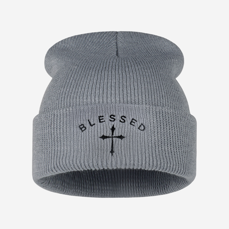 Blessed Cross Embroidered Bean - Beanie Cuffed Knit review and price