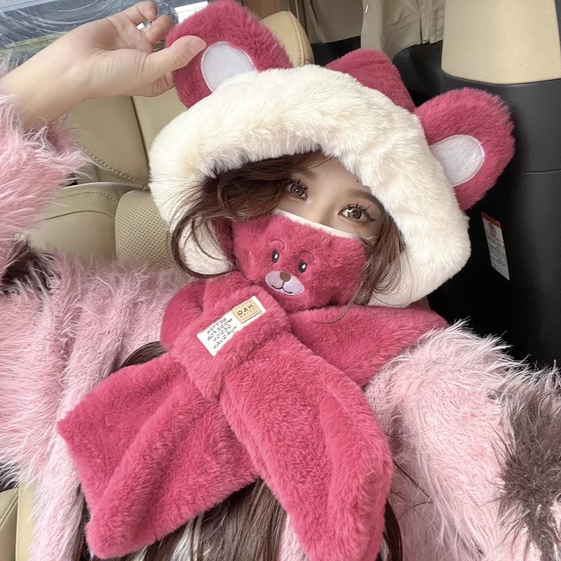 Cute Bear Hat Scarf Integrated - Trapper Hat Ear Flap review and price